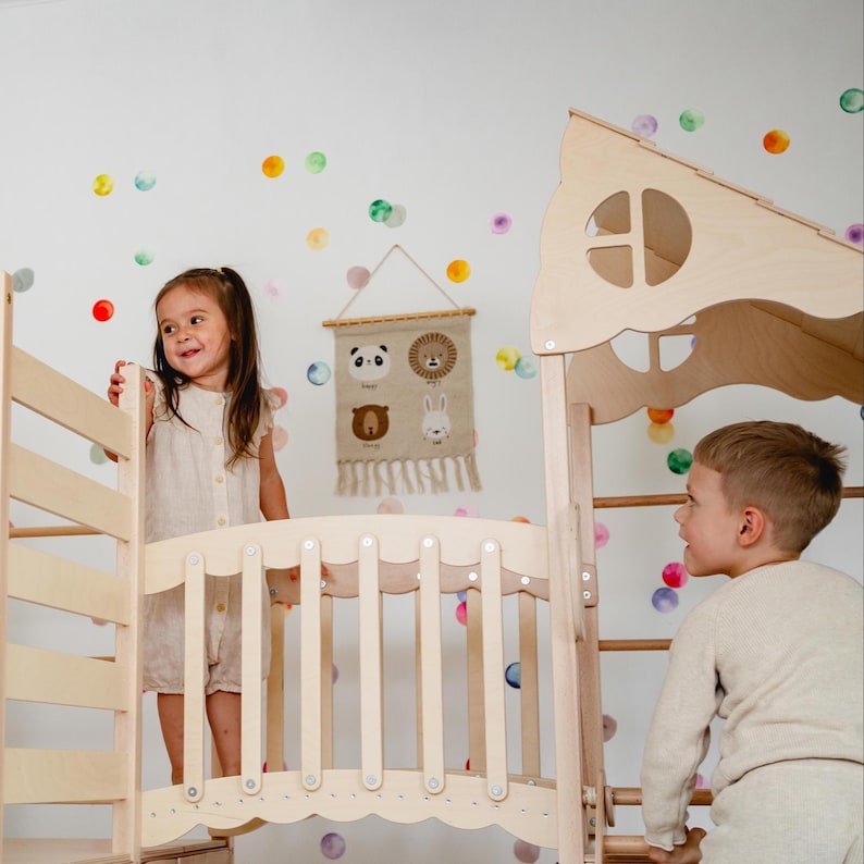 Detail view of the Montessori-inspired indoor playhouse structure.